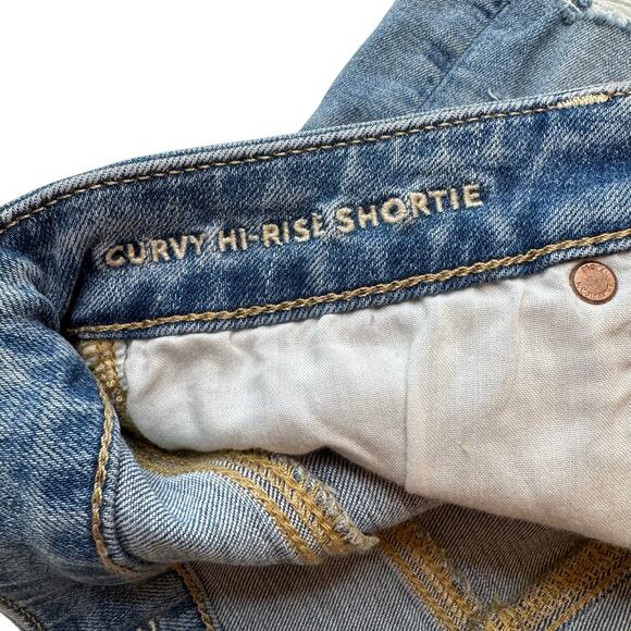American Eagle | Super Stretch Distressed Curvy Hi-Rise Shortie Shorts - Picture 4 of 5
